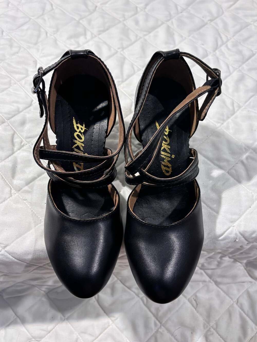 Bokimd Women's Cross Strap Character Ballroom Latin Dance Heels